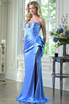 Colors Dress 3903 in Blue with strapless embellished neckline and cascading bow accent.