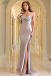 Colors Dress 3907 in Silver with sweetheart neckline, embellished bodice, and elegant ruching.