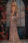Colors Dress 3914 in Nude back view showing mid-open back and swirling beadwork pattern.