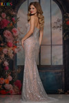 Colors Dress 3931 in Dark Nude back view showing mid-open back and intricate swirling beadwork.