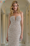 Colors Dress 3939 in Champagne close-up showing structured bodice and lustrous pearl accents.