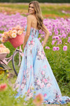 Sherri Hill 56234 showcasing the flowing floral print chiffon A-line skirt