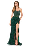 Ashley Lauren 11238 in Emerald with sheer beaded corset bodice and ruched sequin skirt.