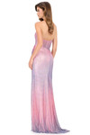 Ashley Lauren 12067 back view in Pink showing mid-open back and ruched skirt.