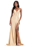 Ashley Lauren 12155 in Gold with all-over beading and V-neckline.