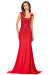 Ashley Lauren 12179 in Red with pearl beaded jersey and structured corset bodice.