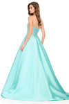 Ashley Lauren 12192 in Aqua with a mid-open back and flowing Mikado A-line silhouette.