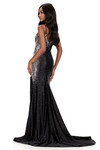 Ashley Lauren 12193 in Black back view showing V-back and mirror stone detailing.