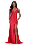 Ashley Lauren 12194 in Red with a deep V-neckline and dramatic open back.