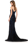 Ashley Lauren 12195 in Black back view showing subtle V-back and elegant train.