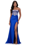 Ashley Lauren 12197 in Royal Blue with crystal beaded corset bodice and ruched skirt.