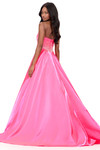 Ashley Lauren 12198 in Hot Pink with a mid-open back, zipper closure, and sweeping satin train.