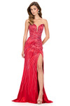Ashley Lauren 12202 in Red with curve-enhancing stone embellishments and fitted silhouette.