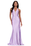 Ashley Lauren 12206 in lilac with press-on stones and a sleek fit-and-flare shape.