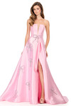 Ashley Lauren 12207 in Pink with sparkling bow accents and strapless illusion plunge neckline.