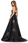 Ashley Lauren 12207 back view in Black showcasing low scoop back and scattered bow details.