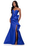Ashley Lauren 12212 in Royal Blue featuring oversized bow and cascading ruffle.