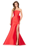 Ashley Lauren 12215 in Red featuring strapless neckline and sculptural back ruffle.