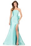 Ashley Lauren 12215 in Aqua with strapless neckline, fitted silhouette, and front slit.
