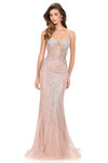 Ashley Lauren 12219 in nude with illusion cutouts and a fully beaded fit-and-flare silhouette.