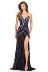 Ashley Lauren 12230 in Multi/Black with vibrant multicolor beading and fitted design.