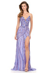 Ashley Lauren 12230 in Lilac with delicate wave beading and cat-eye neckline.