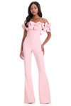 Ashley Lauren 12236 in pink with oversized bow detailing and sleek jersey jumpsuit silhouette.