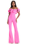Ashley Lauren 12236 in hot pink with oversized off-the-shoulder bows and flared pant legs.