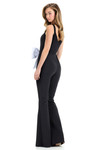 Ashley Lauren 12242 in white/black with a fitted scuba bodice and flared pant legs.