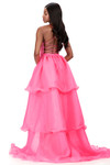 Ashley Lauren 12295 back view in Hot Pink showcasing cascading tiers and dramatic train.