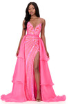 Ashley Lauren 12295 tiered organza overskirt in Hot Pink styled over a sequined fitted gown.