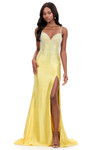 Ashley Lauren 12357 in Yellow with cascading beadwork and sweetheart neckline.