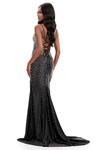 Ashley Lauren 12357 back view in Black showcasing open lace-up back and gradient beading.