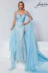 Johnathan Kayne 3211 in Ice Blue with plunging sweetheart neckline and detachable cape.