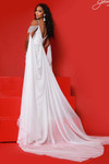 Johnathan Kayne 3211 in White back view showcasing open back and dramatic cape train.