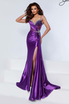 Johnathan Kayne 3215 in Purple with sparkling beaded embellishments and dramatic slit.