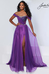 Johnathan Kayne 3217 in Purple with exposed beaded corset and flowing chiffon overlay.