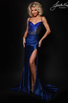 Johnathan Kayne 3218 in Navy with a sweetheart neckline and draped skirt.