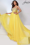 Johnathan Kayne 3221 in Canary Yellow with a crystal bodice and airy chiffon skirt.