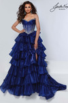 Johnathan Kayne 3232 in Midnight with a crystal corset bodice and dramatic ruffled skirt.