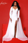 Johnathan Kayne 3254 in White with crystal encrusted shoulders and flowing cape.