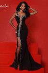 Johnathan Kayne 3257 in Black with illusion plunge and sparkling beaded detailing.