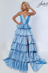 Johnathan Kayne 3263 in Powder Blue with sweetheart neckline and tiered ruffle skirt.