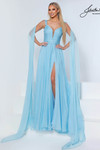 Johnathan Kayne 3264 in Sky Blue with ethereal chiffon capes and A-line silhouette.
