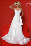Johnathan Kayne 3272 in Soft White with a pleated bodice and elegant metallic organza skirt.