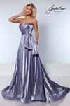 Johnathan Kayne 3272 in Iris with a strapless sweetheart neckline and luminous liquid-metal finish.