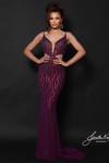 Johnathan Kayne 3283 in Deep Purple with beaded mesh and fit-and-flare silhouette.