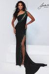 Johnathan Kayne 3292 in Black-Emerald with emerald crystal embellishments and illusion cut-out.