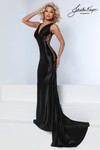 Johnathan Kayne 3294 in Black with daring side lace-up corset detail and sweep train.