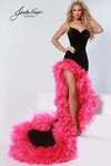 Johnathan Kayne 3304 in Black Hot Pink with sweetheart neckline and high slit.